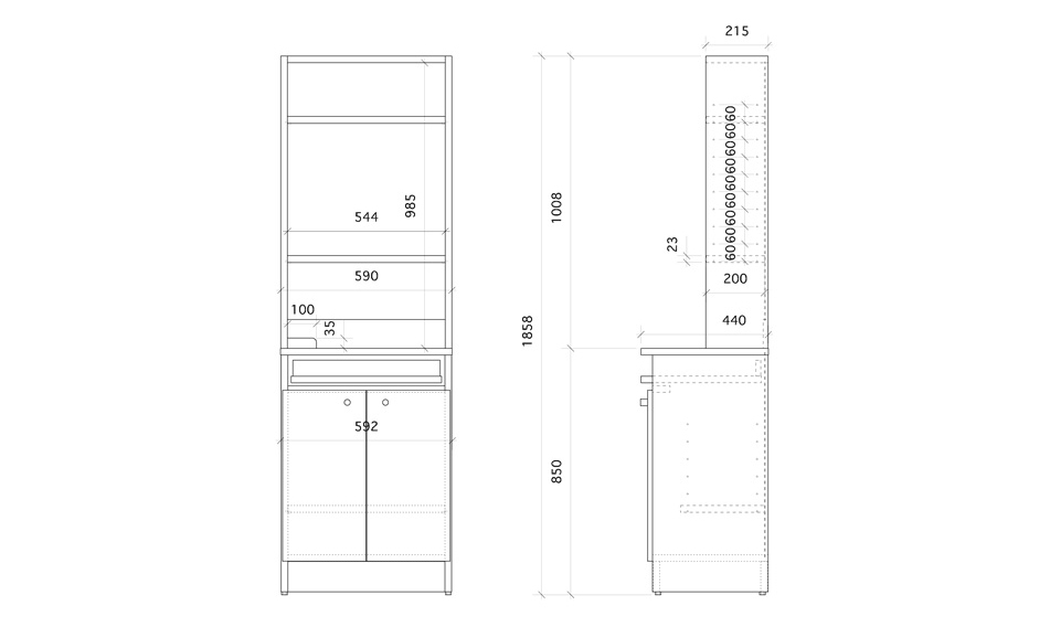収納家具 食器棚 カフェキャビネット ブッフェ 扉収納 ラック 幅59 奥行44 高さ185.8cm3