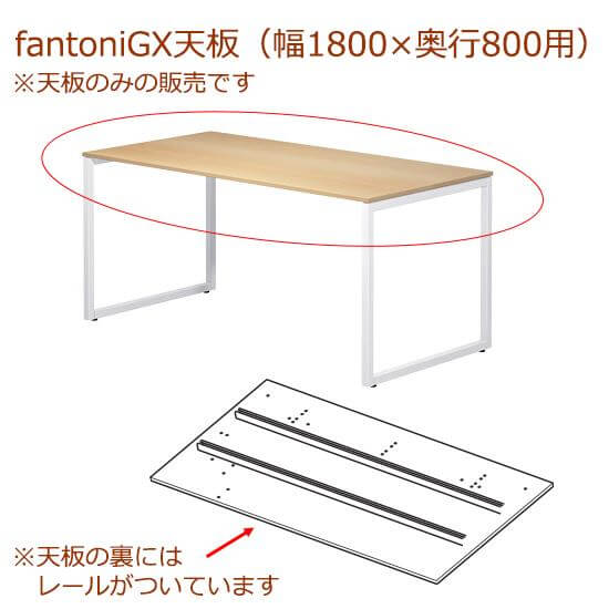 fantoni/ GX デスク/テーブル専用天板 レール付き 幅180 奥行80cm用