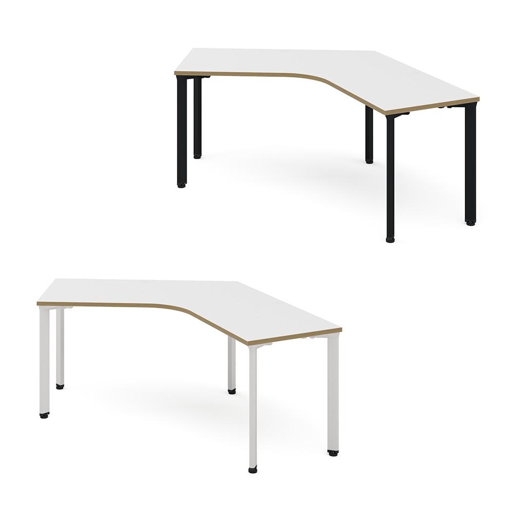 カスタマイズデスク 120度型天板 ホワイト スチール脚