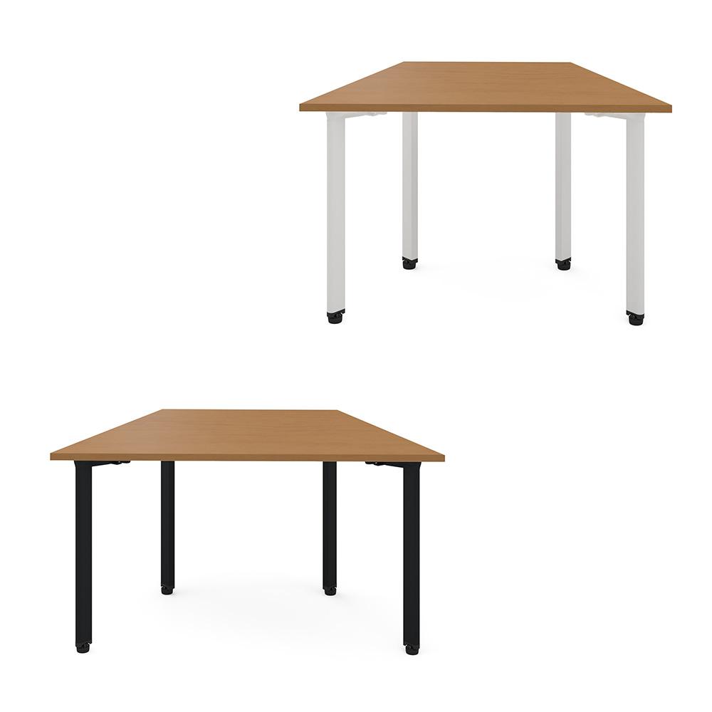 カスタマイズデスク 台形型天板 ミディアムウッド スチール脚