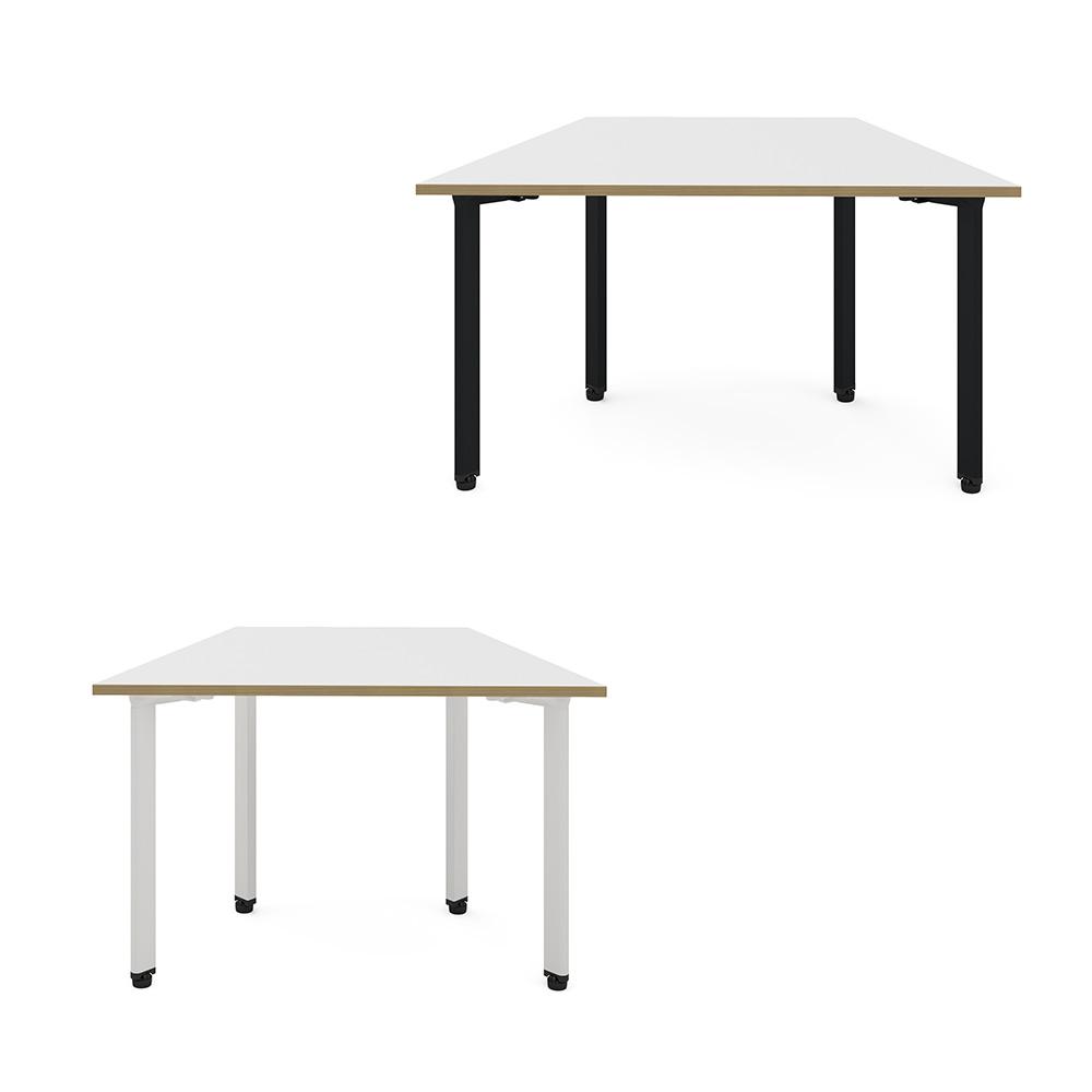 カスタマイズデスク 台形型天板 ホワイト スチール脚