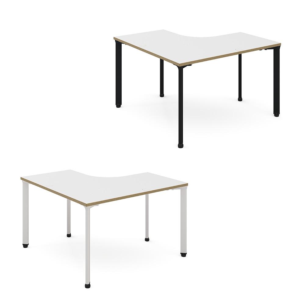 カスタマイズデスク L字型天板 ホワイト スチール脚