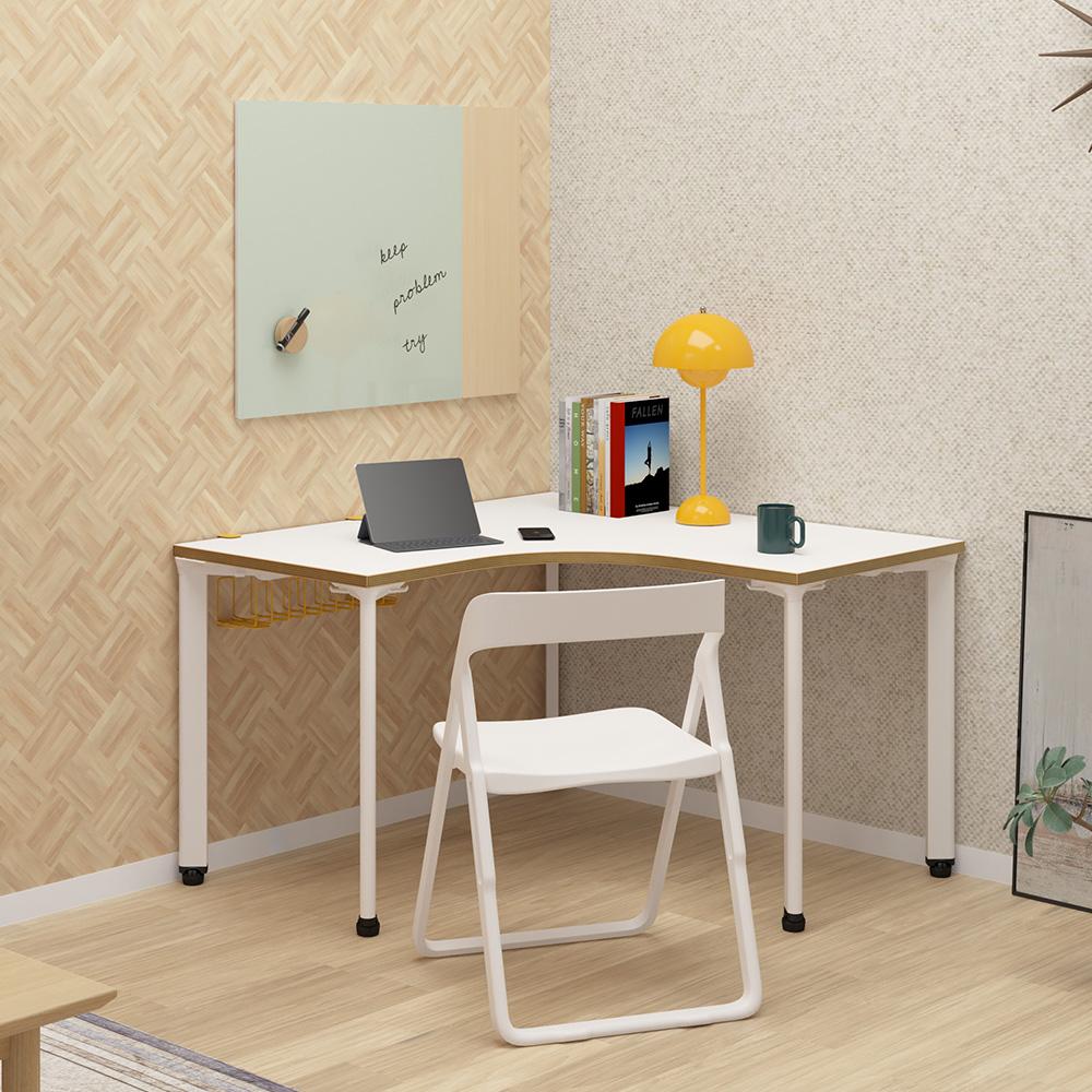 カスタマイズデスク L字型天板 ホワイト スチール脚