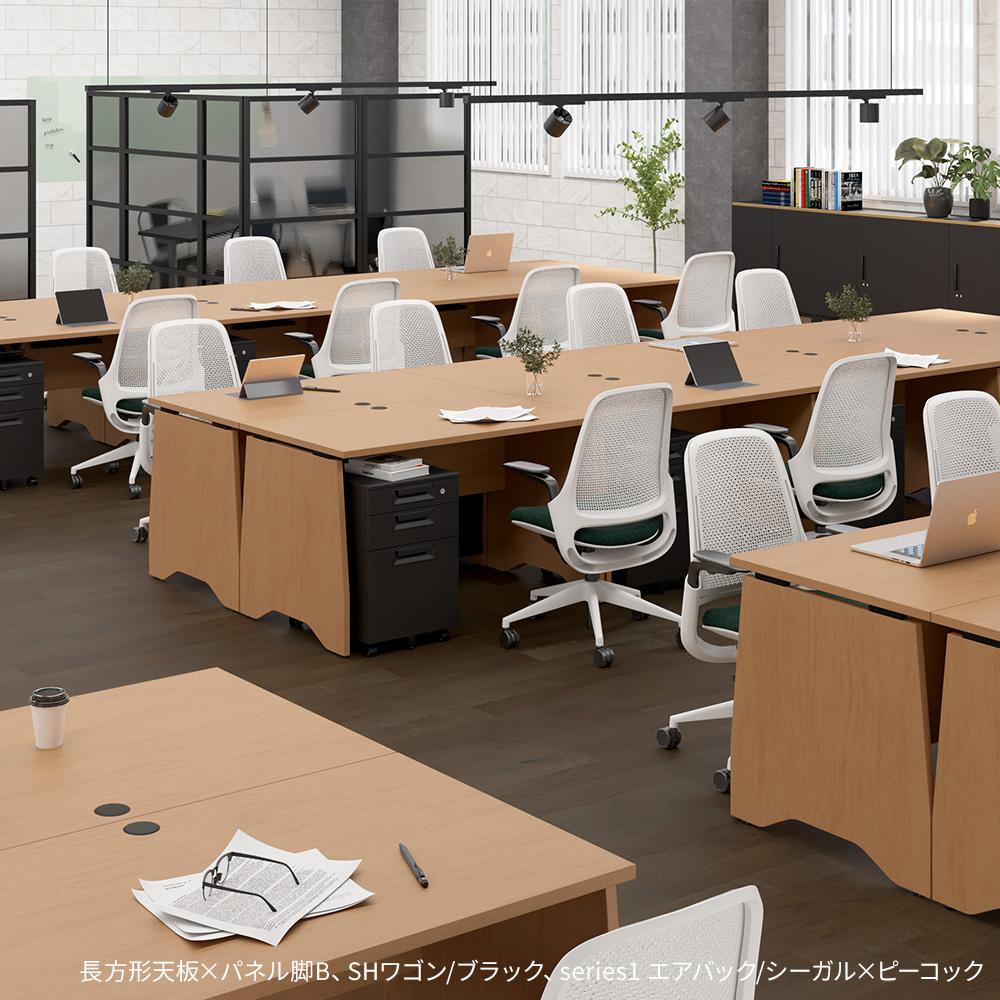 カスタマイズデスク 長方形天板 ミディアムウッド パネル脚