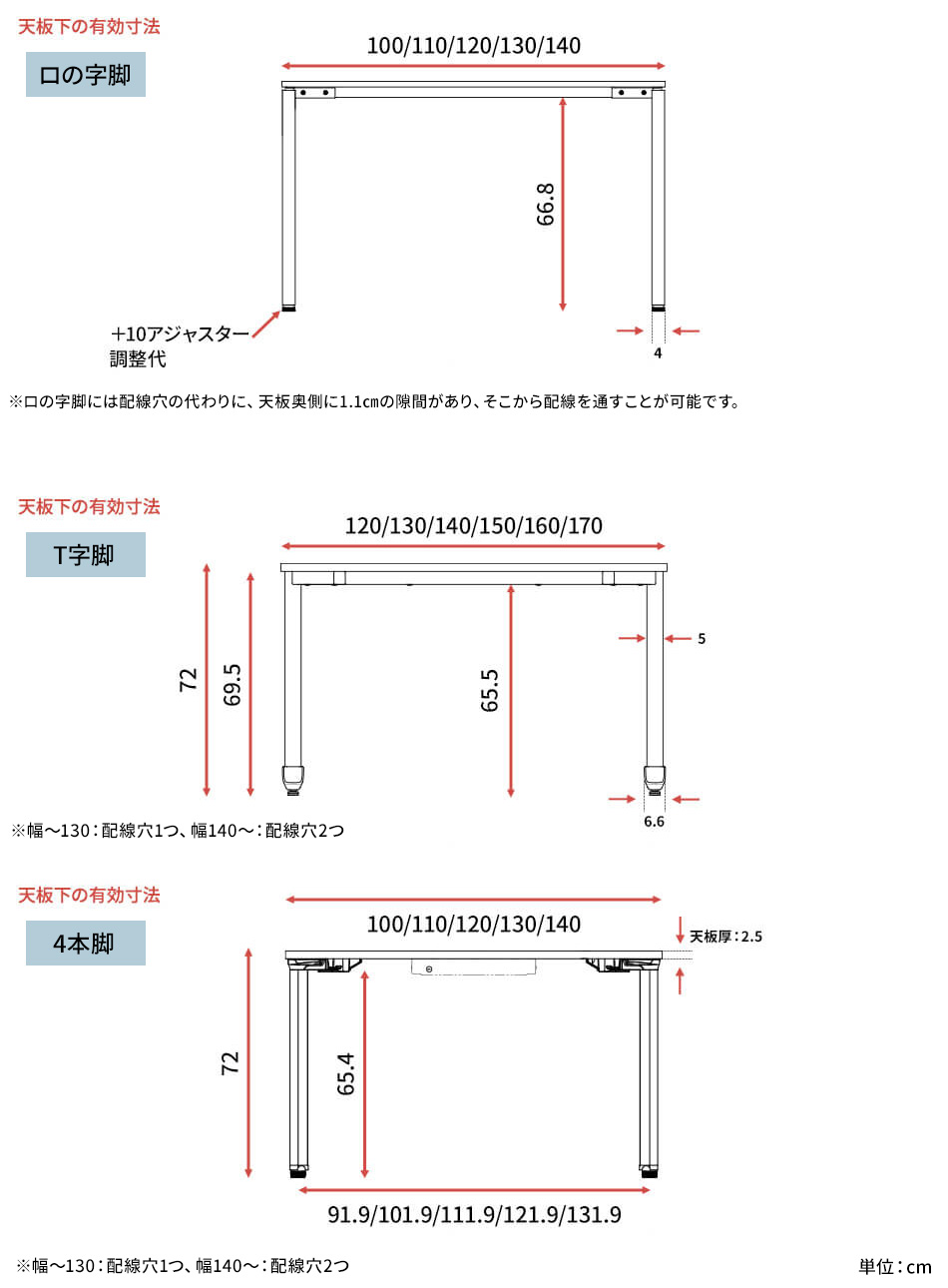 カスタマイズデスク 長方形天板 ホワイト スチール脚11