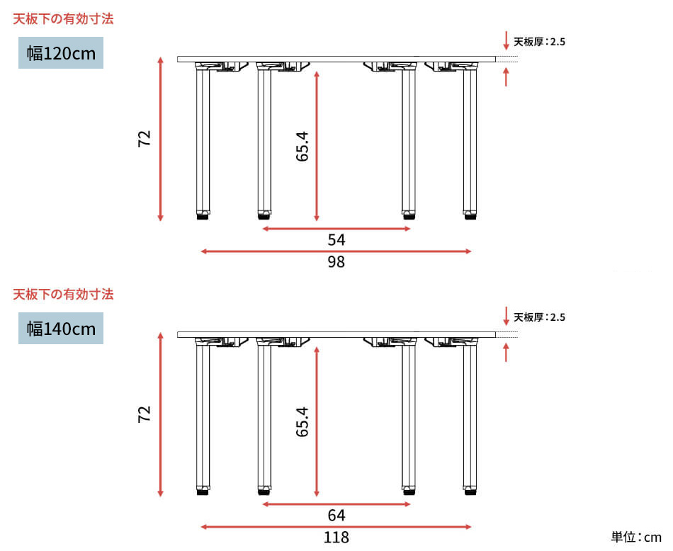 カスタマイズデスク 台形型天板 ホワイト スチール脚9