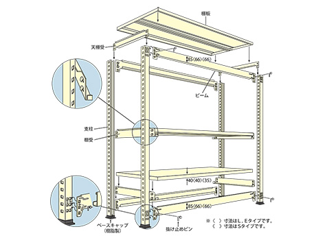 連結ラックFS 増設用 スチール棚 4段タイプ 幅180×奥行60×高さ180cm6