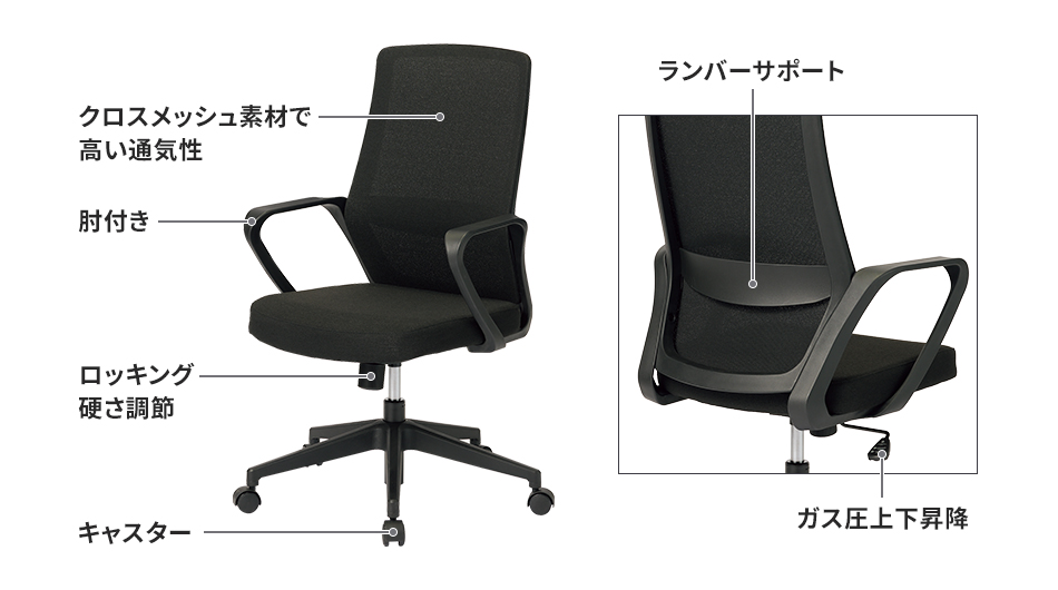 PLUS GZチェア 肘付き (プラス オフィスチェア メッシュチェア)4