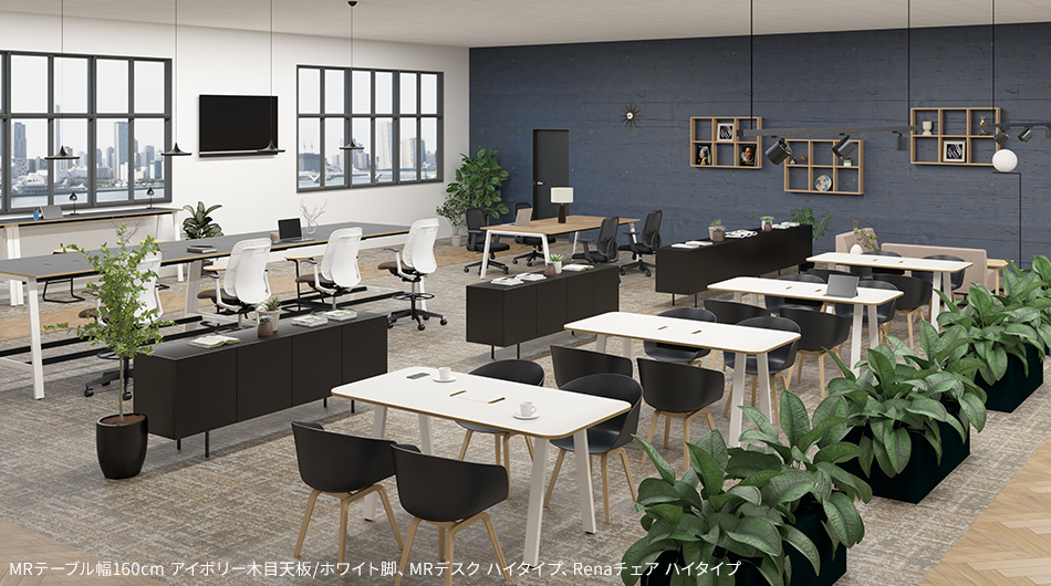 MRテーブル 抗菌・指紋レス天板 幅160×奥行80×高さ72.2cm 配線収納付き(角Rタイプ)2