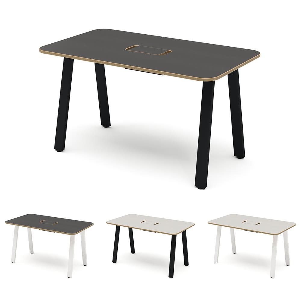 MRテーブル 抗菌・指紋レス天板 幅140×奥行80×高さ72.2cm 配線収納付き(角Rタイプ)