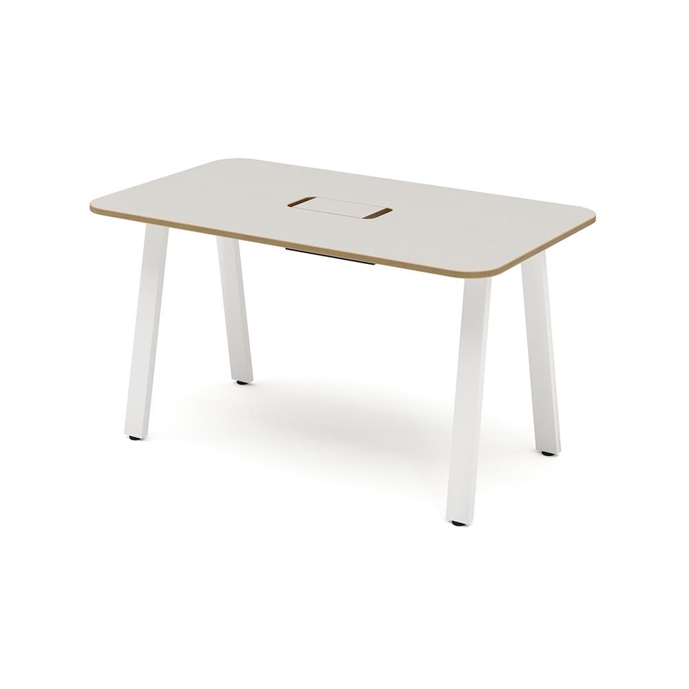 MRテーブル 抗菌・指紋レス天板 幅140×奥行80×高さ72.2cm 配線収納付き(角Rタイプ)