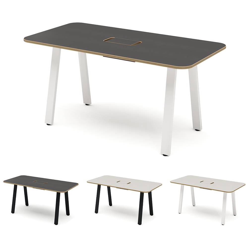 MRテーブル 抗菌・指紋レス天板 幅160×奥行80×高さ72.2cm 配線収納付き(角Rタイプ)