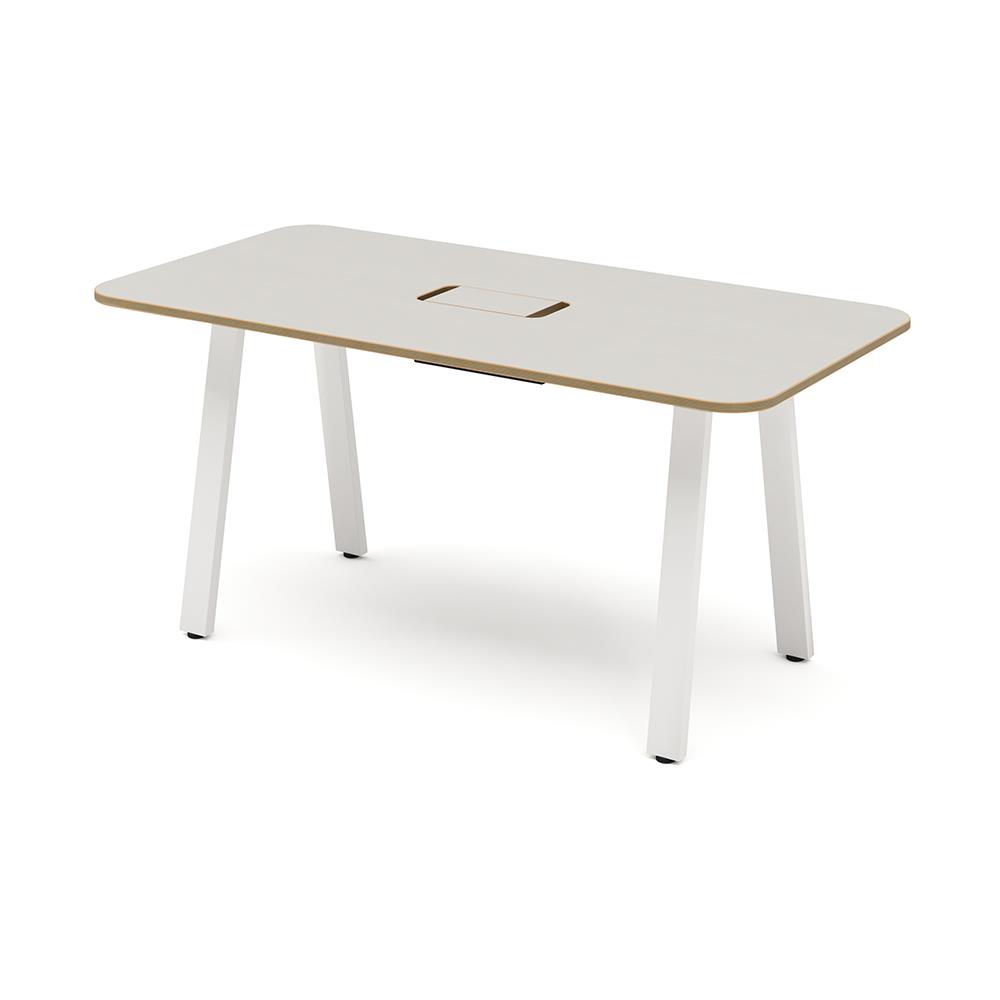 MRテーブル 抗菌・指紋レス天板 幅160×奥行80×高さ72.2cm 配線収納付き(角Rタイプ)