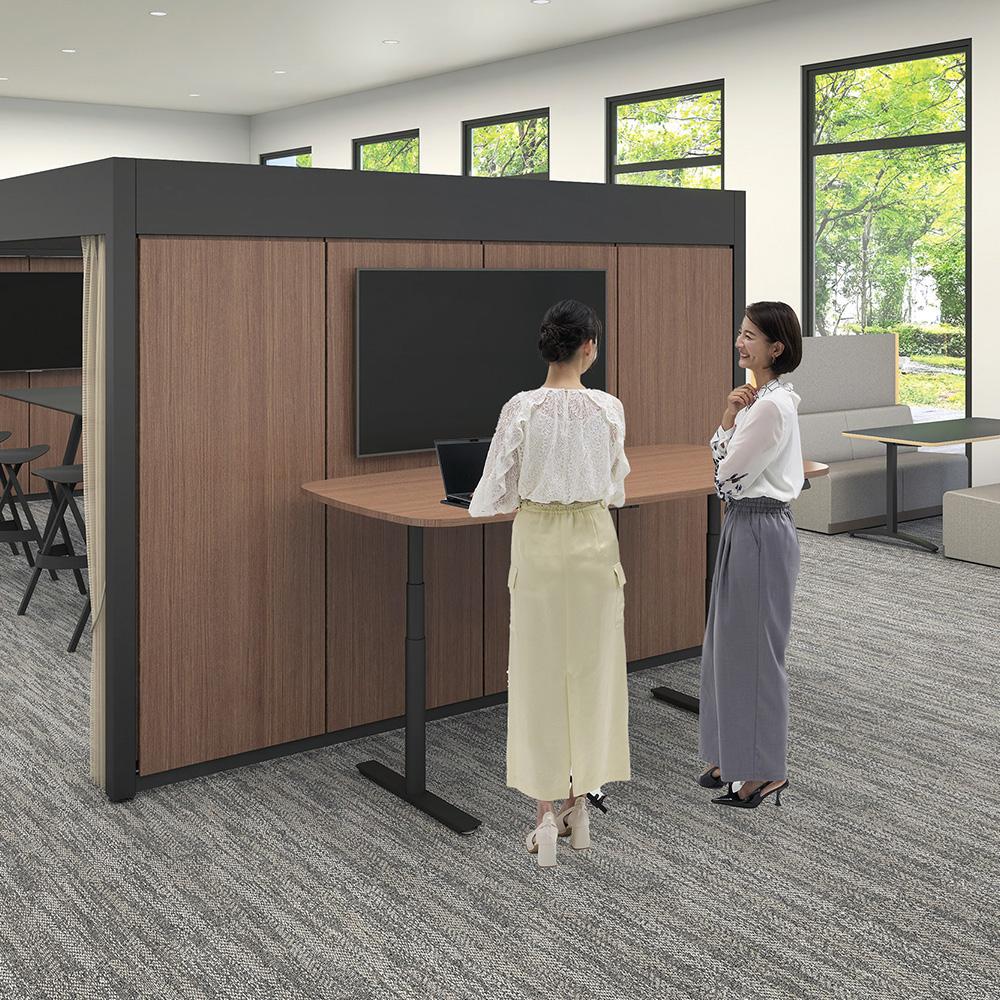 PLUS ワークモード 電動昇降デスク 指紋レス天板 幅140×奥行80×高さ65〜130cm