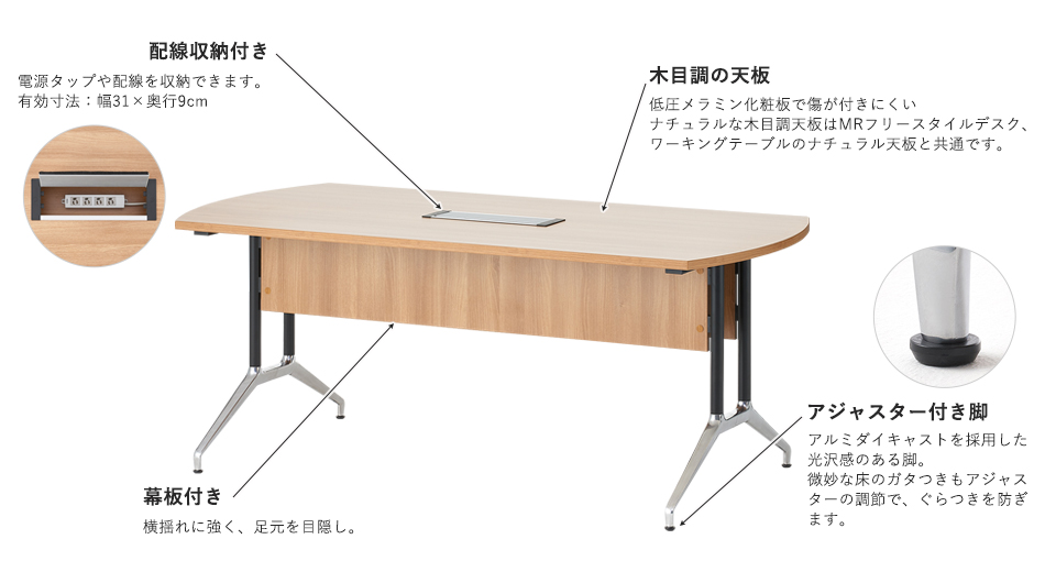 OXシリーズ エグゼクティブ会議テーブル 幅180cm 奥行90cm 高さ72cm (配線収納付)2